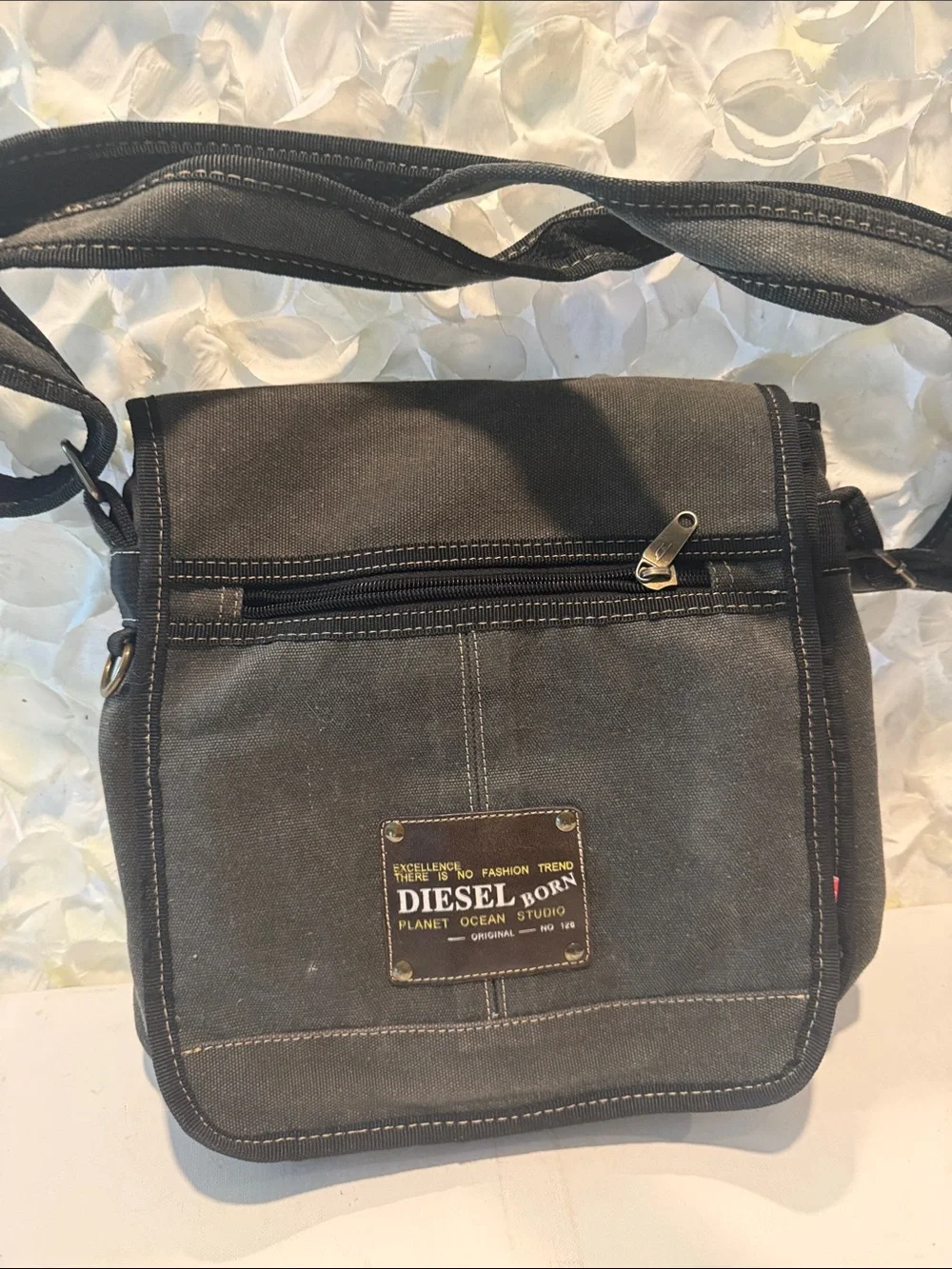 Diesel Black Canvas Messenger Crossbody Bag